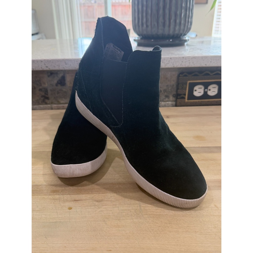 Sorel Out N About Pull on Wedge Ankle Boots Womens Size 8.5 EUR 41.5 Black Suede